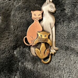 Cat Trio Metal Pin - Mixed Metallic Finish